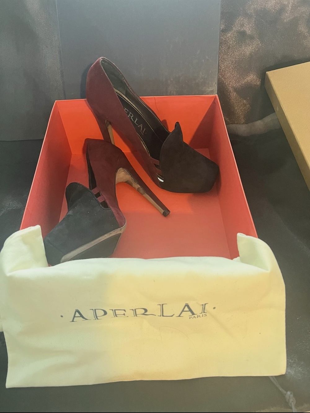 APERLAI Burgundy Suede  High Heel Pumps - Women's